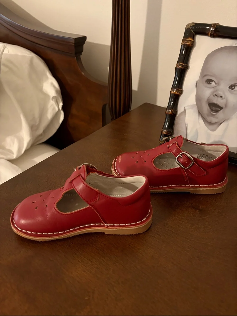 L'Amour Red T‑Strap Kids Dress Shoes with Buckle